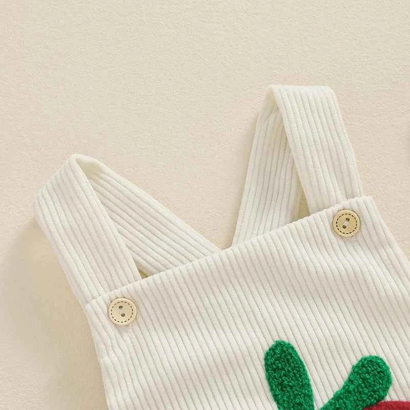 Infant Baby Girl Boy Overalls Rompers Summer Rainbow/Strawberry Embroidery Sleeveless Square Neck Suspender Ribbed Romper - AMULET RING STORE