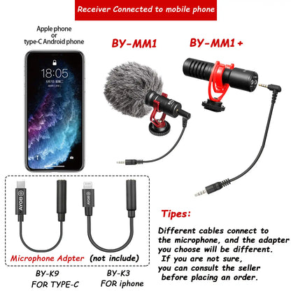 BOYA BY-MM1 Professional Cardioid Shotgun Microphone for iPhone Android Smartphone PC Canon Nikon DSLR Camera Recording Vlog