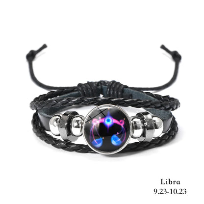 12 Constellation Zodiac Sign Charm Luminous Bracelets Men Women Vintage Multilayer Wrap Leather Bracelet Gift pulsera hombre