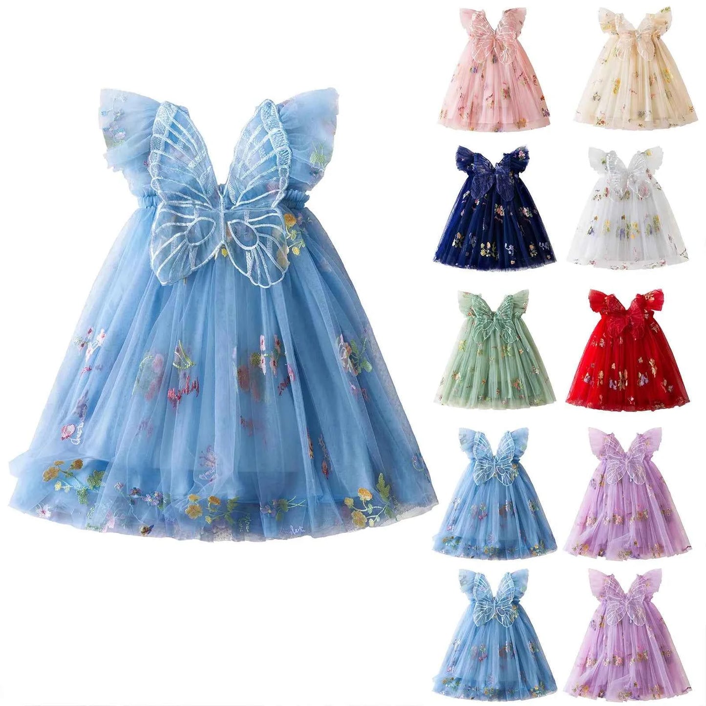 Delicate Party Prom Evening Dress Colorful Flower Embroidery Dresses Fashion Butterfly Princess Dress Birthday Princess Clothes