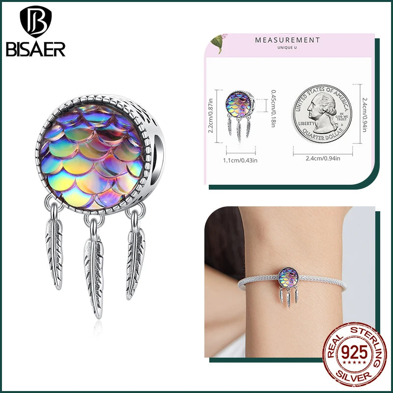 BISAER 925 Sterling Silver Charm Ocean Style Fish Dolphin Mermaid Shell Blue CZ Bead For Necklace&Bracelet DIY Fine Jewelry Gift - AMULET RING STORE