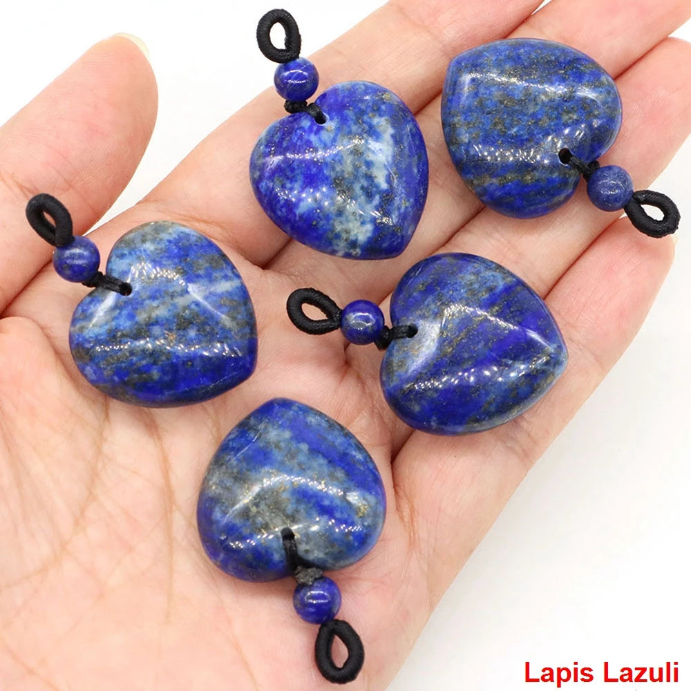 24mm Heart Shape Pendants Natural Stone Healing Crystal Quartz Tiger Eye Energy Gemstones for Jewelry Making DIY Necklace Gifts