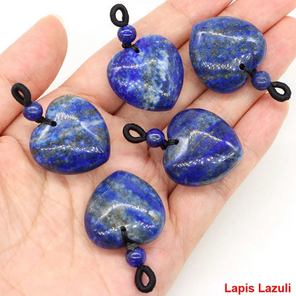 24mm Heart Shape Pendants Natural Stone Healing Crystal Quartz Tiger Eye Energy Gemstones for Jewelry Making DIY Necklace Gifts