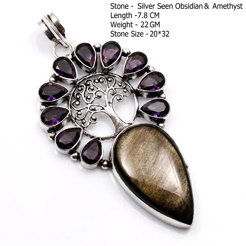 Genuine Blue Topaz Citrine Glass Agate Jasper Amethyst Pendant