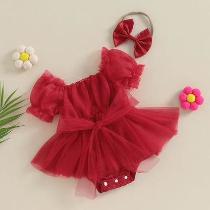 ma&baby 0-24M Christmas Newborn Infant Baby Girl Red Romper Tulle Bow Ruffle Jumpsuit Party Xmas Costumes Headband Outfits D05 - AMULET RING STORE