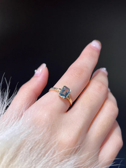 Refined S925 Sterling Silver Gold Plated Casual Aquamarine Ring For Women Rectangular Material Easiest For Match