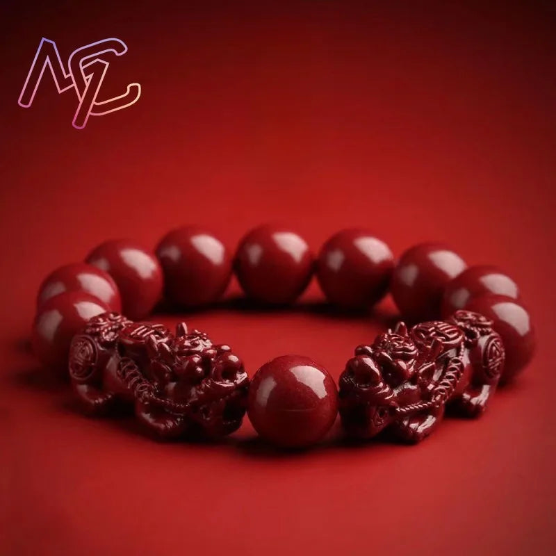 Women's Red Cinnabar Pixiu Bead Bracelet Genuine Natural Stone Bangle Trendy Accessory Fashion Gift Jewelry Energy Healing