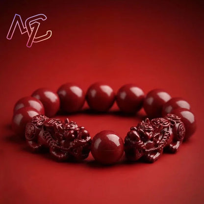 Women's Red Cinnabar Pixiu Bead Bracelet Genuine Natural Stone Bangle Trendy Accessory Fashion Gift Jewelry Energy Healing