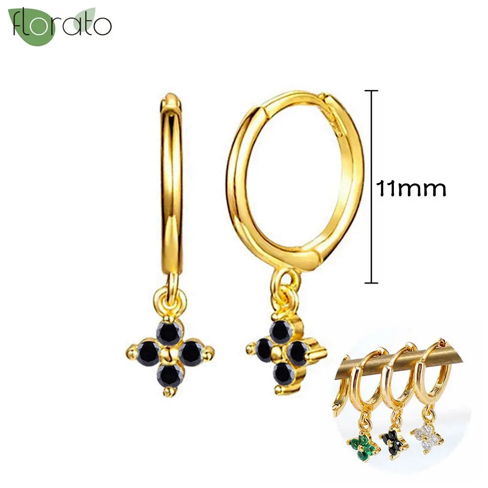 925 Sterling Silver Needle Fashion Round Pendant Small Earrings Luxury Gold Hoop Earrings for Women Premium Black Jewelry Gifts - AMULET RING STORE