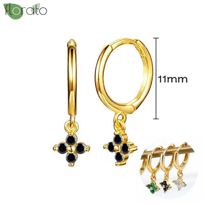 925 Sterling Silver Needle Fashion Round Pendant Small Earrings Luxury Gold Hoop Earrings for Women Premium Black Jewelry Gifts - AMULET RING STORE