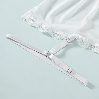 SINGREINY Nightwear Lace Sexy Suit Strap Sleeveless Bandage Short Dress+Thongs 2024 Ladies Transparent Erotic Nightdress Sets - AMULET RING STORE