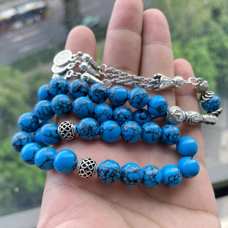 Tasbih turquoise Natural Mongolian gemstone islamic muslim bracelet Blue prayer bead Misbaha