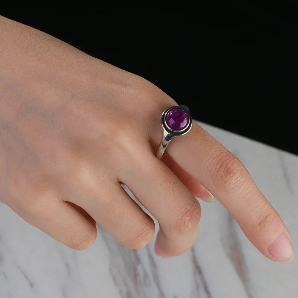 Luxury Vintage Ring Natural Amethyst Rings S925 Silver Jewelry Wedding Anniversary Party Ring Gifts for Women