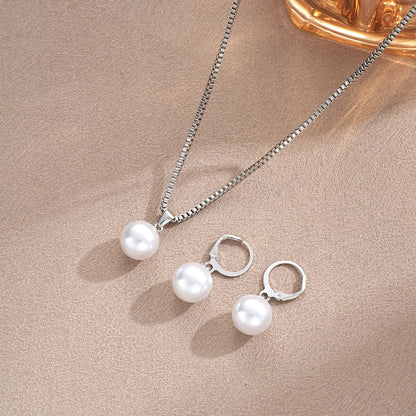 LATS 3 Pcs/Set Round Pearl Pendant Necklace For Women Exquisite Fashion Rhinestone Double  Earring Wedding Jewelry Set Gift