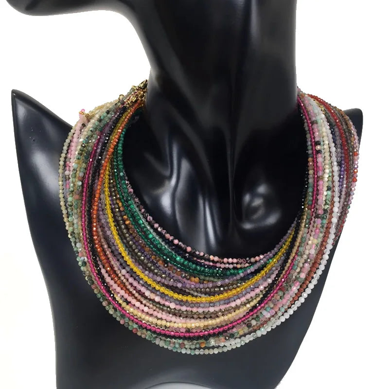 Fashion 2-3mm Faceted stone beads Necklace bracelet Pink Quartz Crystal zircon amethyst Choker Men Female Jewelry Party Gift - AMULET RING STORE