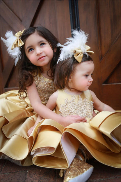 Elegant Formal Beading Applique O Neck Pleat Flower Girl Dress Knee Length Luxury Classic First Communion Dress Customized 2025