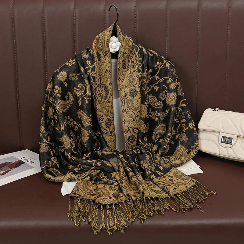 Fashion Autumn Colorful Cashmere Scarf Shawl for Women Pashmina Floral Wrap Female Thick Blanket Soft Bufanda Kerchief