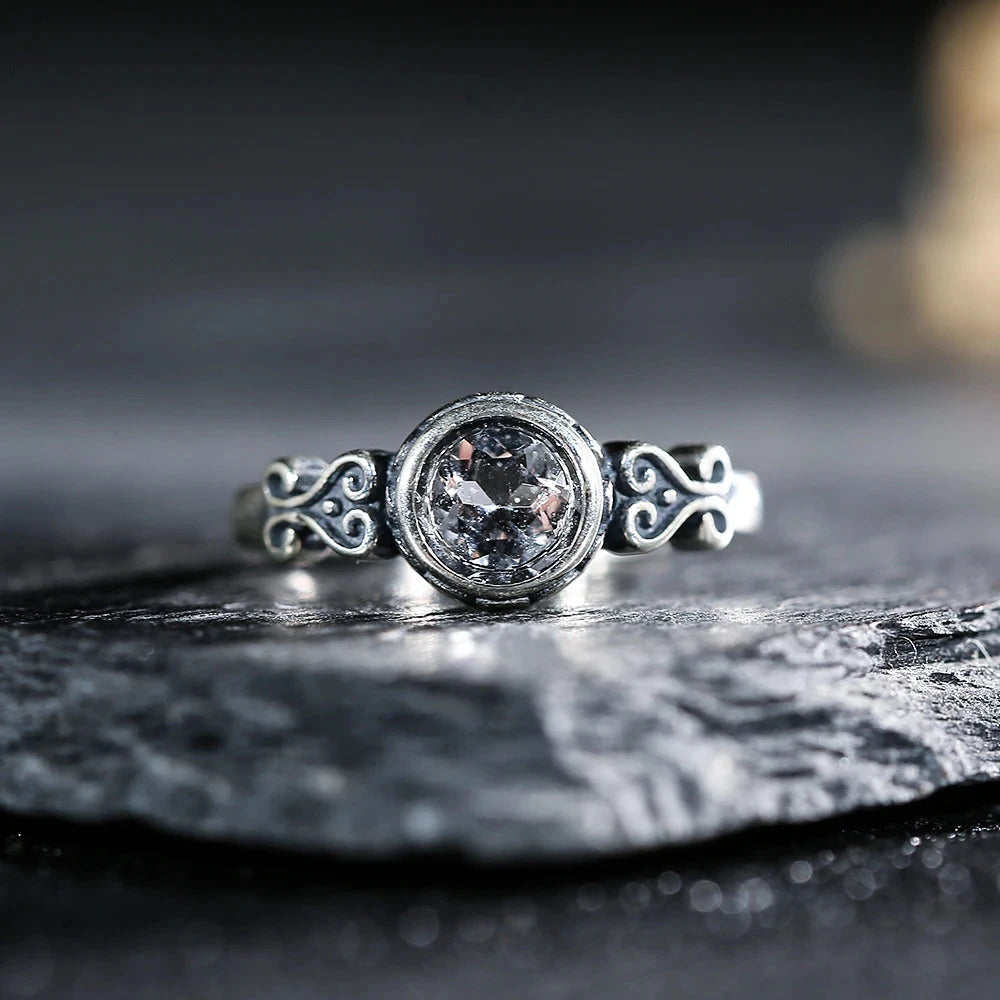 Vintage S925 sterling silver ring paired with natural white crystal, Bohemian style ring, birthday gift jewelry, adjustable size - AMULET RING STORE