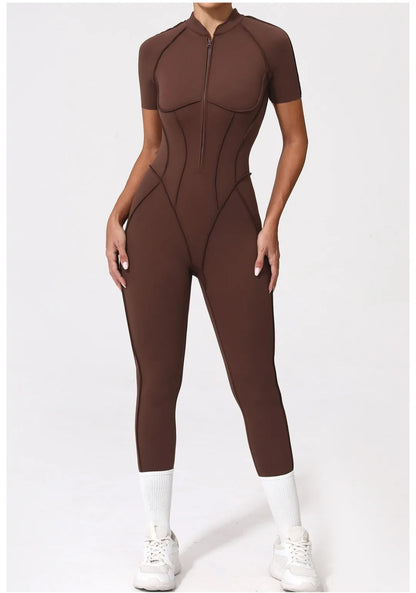 Seamless Yoga Jumpsuit Sports Fitness Backless Tight Zipper Long-sleeved One-Piece Workout Clothes Gym Leggings Sportswear