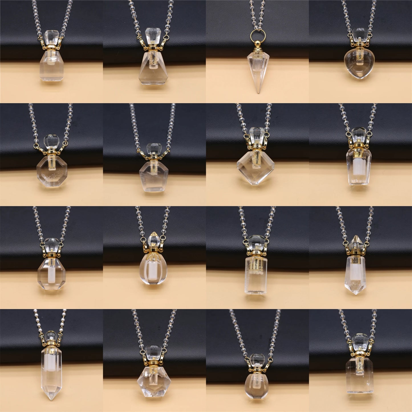 Natural Clear Quartz Stone Essential Oil Diffuser Pendant Stone Bead Chain Perfume Bottle Pendant Necklace Women Jewelry Party - AMULET RING STORE