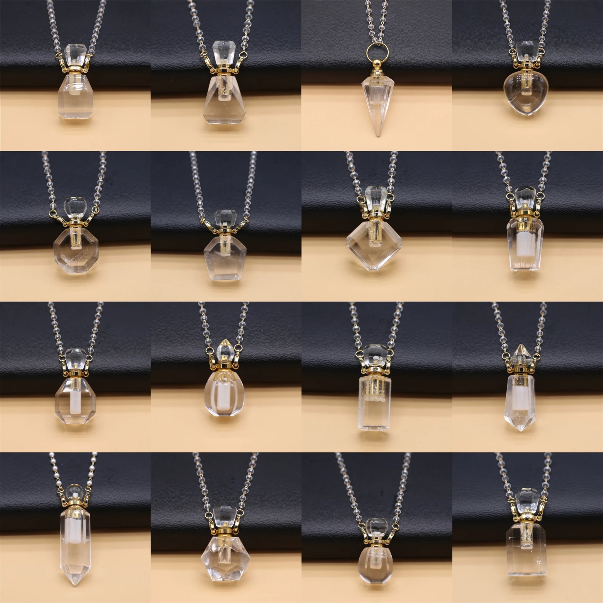 Natural Clear Quartz Stone Essential Oil Diffuser Pendant Stone Bead Chain Perfume Bottle Pendant Necklace Women Jewelry Party - AMULET RING STORE