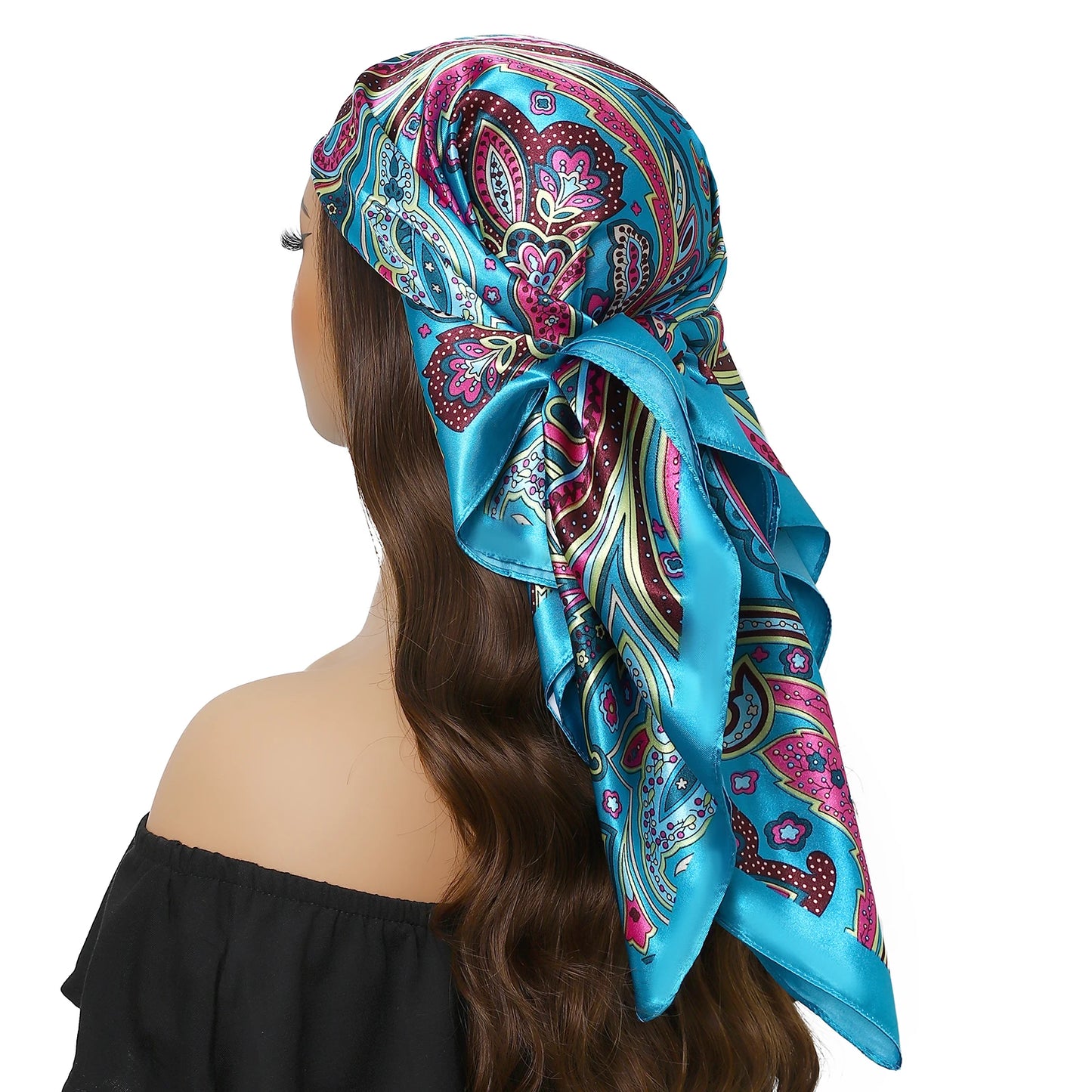 Head Scarf Women Luxury Brand Square 90*90cm Silk Foulard Satin Bandana Cheveux Soft Neckerchief Hijab Hair Scarves For Ladies - AMULET RING STORE