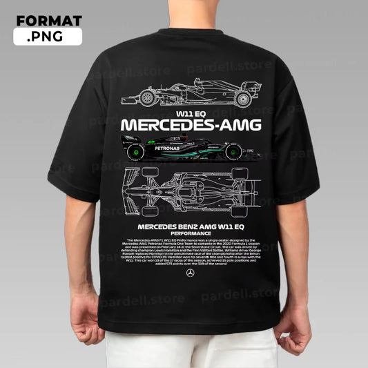2025 New Hip Hop Harajuku Vintage F1 Racing T-Shirt Mercedes Benz Print Oversized Short Sleeve Cotton Streetwear Trendy Graphic - AMULET RING STORE