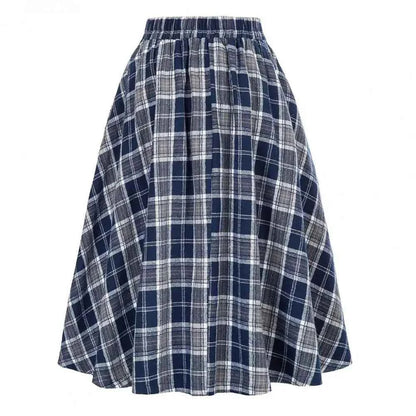 High Waist Plaid Swing Skirt Faionable Large Flounce Midi Skirt Women's Premium Clothing A-Line Silhouette Umbrella Skirt