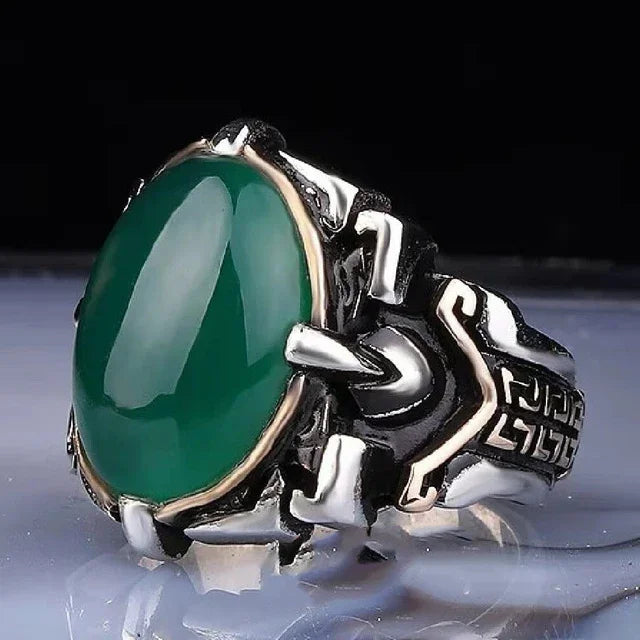 American Green Gem Inlaid Men's Luxury Ring AMULET RING STORE