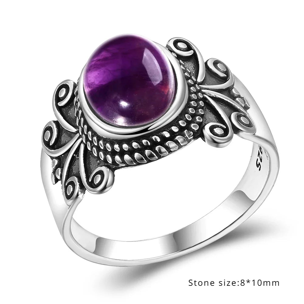 Luxury Vintage Ring Natural Amethyst Rings S925 Silver Jewelry Wedding Anniversary Party Ring Gifts for Women