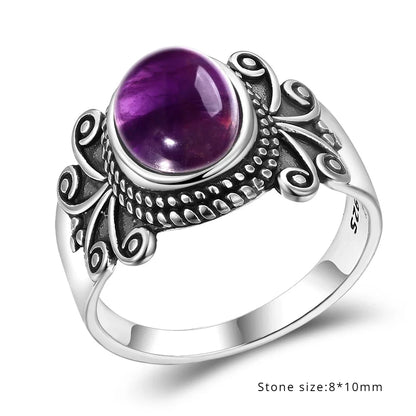 Luxury Vintage Ring Natural Amethyst Rings S925 Silver Jewelry Wedding Anniversary Party Ring Gifts for Women
