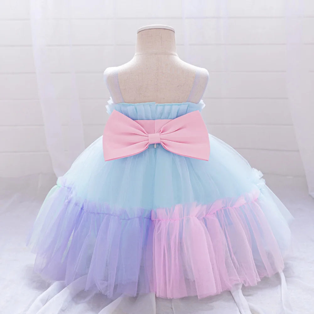 Toddler Flower Bow Party Baby Girl Dress Sequins Wedding Bridesmaids Dress for Girls Elegant 1st Birthday Evening Prom Costumes