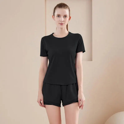 Yoga Set Women Sport T-Shirt Back Mesh Design High Waist Shorts Quick Dry Run Yoga Sports Short Sleeve Shorts Two-piece Yoga Set