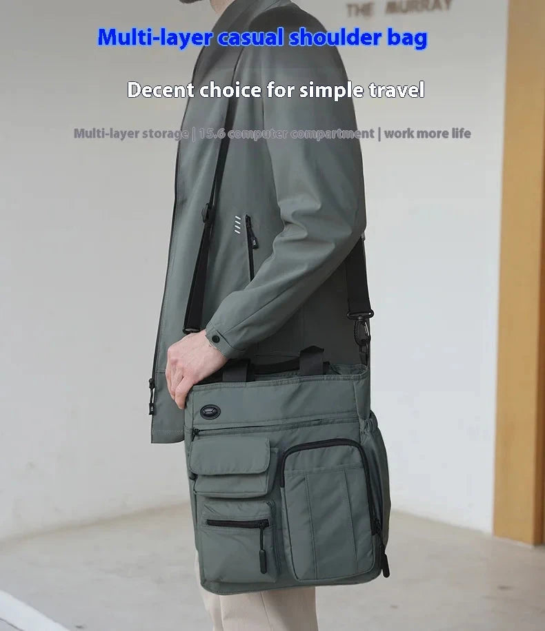 Business Men Shoulder Bag Multilayer Multifunctional Tablet and Document Handbag Diagonal Cross bag Leisure Briefcase