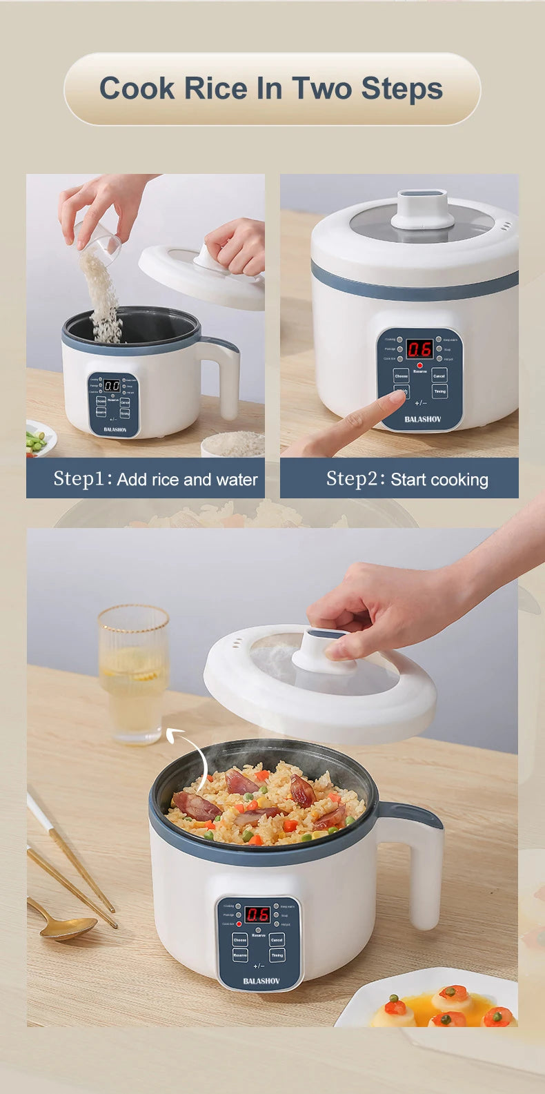 Electric Rice Cooker Multicooker Multifunction Pot Mini Hotpot Pan Soup Home Appliances for The Kitchen Pots Offers 1-2 People - AMULET RING STORE