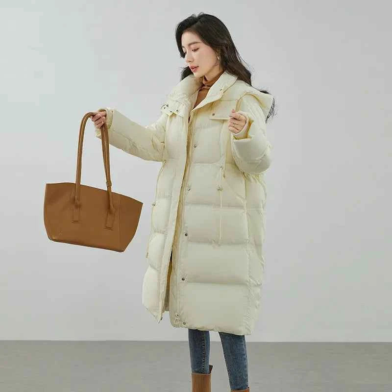 Ultra-Warm Down Jacket for Women 2025 Winter New Arrival Hooded, Knee-Length, Thickened, Waist-Defining, Versatile Coat