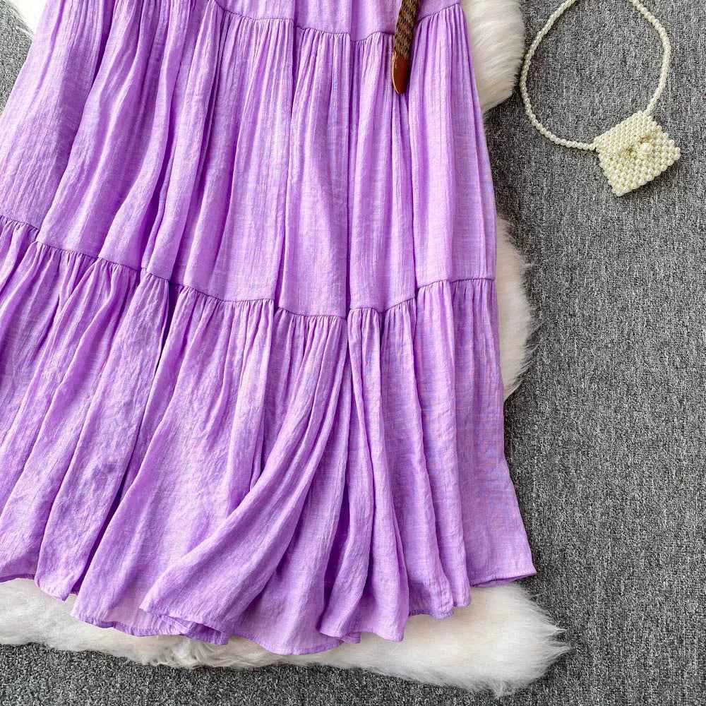 White High Waist A-Line Midi Skirt Women's Summer Casual Flared Cake Skirt Korean Sle Baking Poer Skirt for Young Women