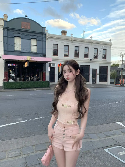 Korean Style Pink Straight Leg Women's Denim Shorts Designer Low Price Harajuku Fashion Y2k Casual XL Female Short Jeans Pants