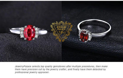 JewelryPalace Oval Red Natural Red Garnet 925 Sterling Silver Rings for Women Fashion Engagement Gemstone Birthstone Jewelry