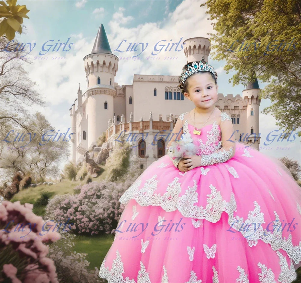 Elegant Quality Dark Blue Flower Girl Dress Tulle Fluffy Exquisite Lace Applique With Bow Little Princess Birthday Party Gowns