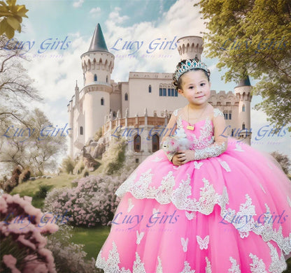 Elegant Quality Dark Blue Flower Girl Dress Tulle Fluffy Exquisite Lace Applique With Bow Little Princess Birthday Party Gowns