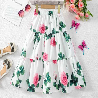 Long Skirt Teens Girls Clothing 8 9 10 11 12 Y Summer Style Casual Fashion Floral Butterfly A-Line Birthday Gift Children Skirt