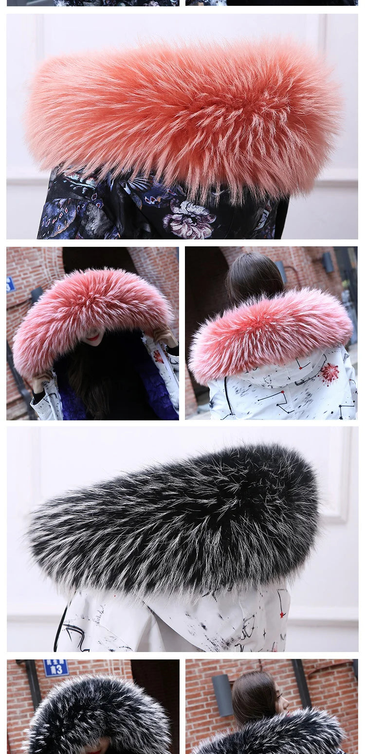 Raccoon Fur Collar 100% Real Fur Fashion Scarves For Ladies Neck Warmer Women Winter Natural Fur Scarf Decor White Fur Scarf