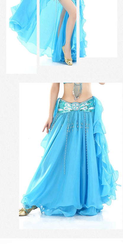 Belly Dance Skirt Chiffon Skirts Double Slit Ear Gauze Skirt High Slit Skirt For Adult Women Performance Practice Clothings
