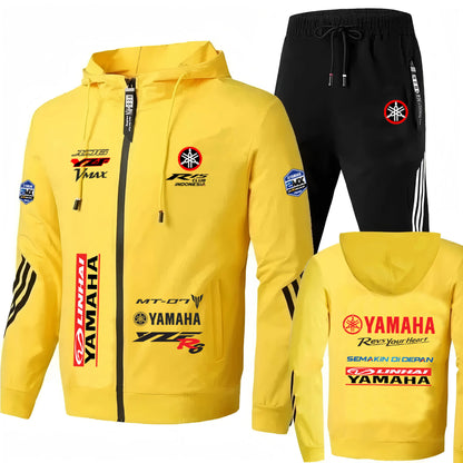 YAMAHA Motorcycle Logo Men's Two Piece Clothes and Pants Set for Morning Running, Sports and Leisure, Outdoor Fishing, Windproof