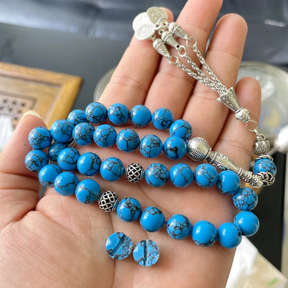 Tasbih turquoise Natural Mongolian gemstone islamic muslim bracelet Blue prayer bead Misbaha