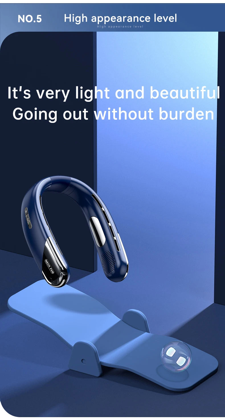 Portable Neck Fan 10000mAh Mini Bladeless Silent Neckband Fan USB Rechargeable 3 Speeds Mute Wireless Electric Neck Cooler Fans