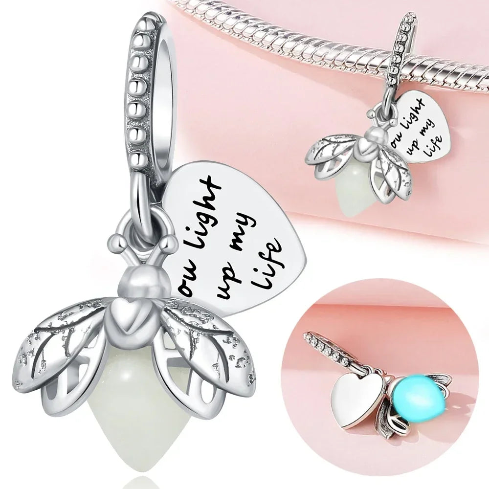 S925 Silver Glow-in-the-dark Firefly Charm Pendant Fit Original Charms Bracelet Gift Beads for Women Diy Fine Jewelry Gifts - AMULET RING STORE