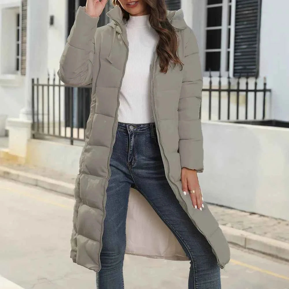 Women's Padded Coat Autumn Winter Simple Basics Zipper Long Sleeve Hoodie Daily Long Padded Clothes