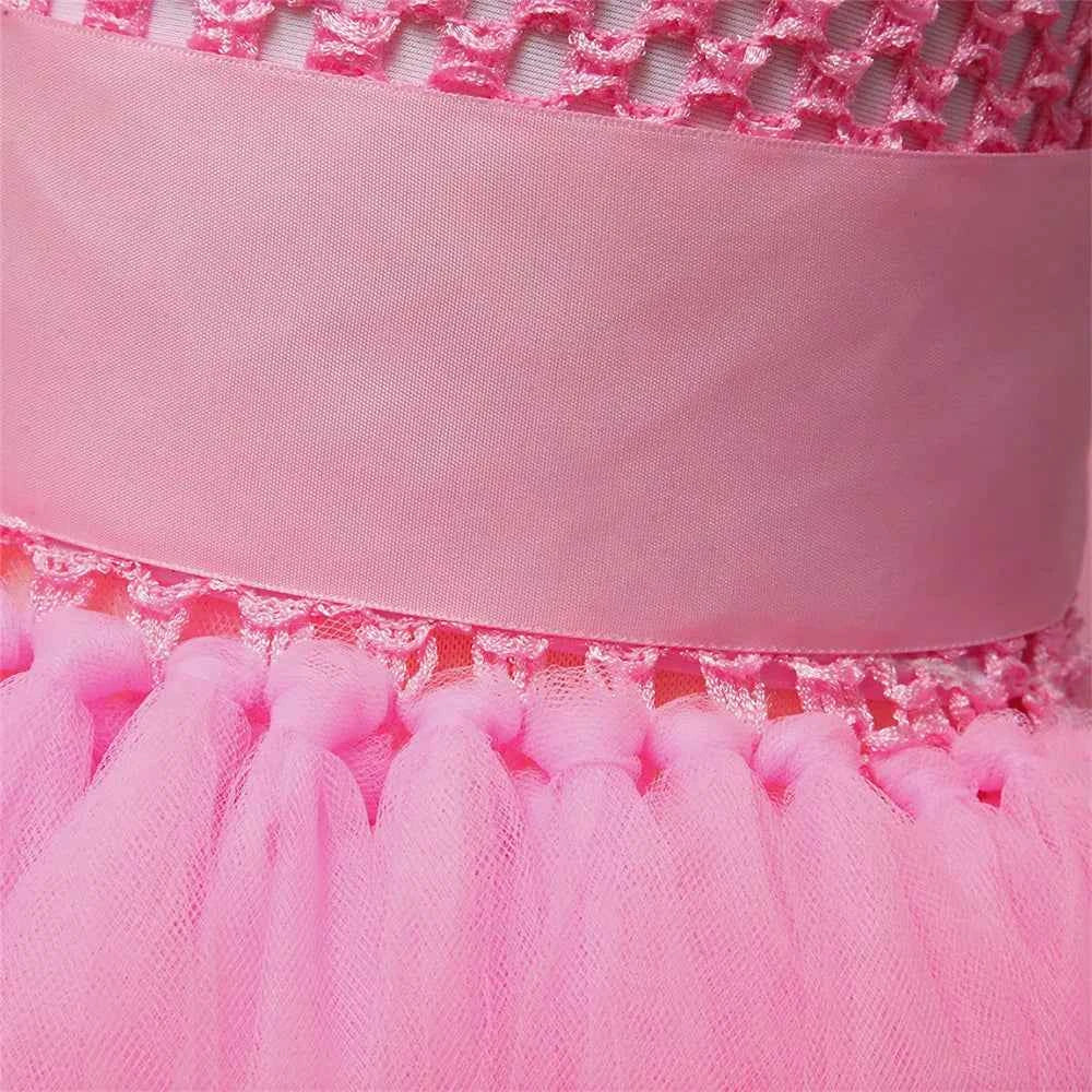 Girls Pink Black Tutu Dress V-neck Train Girl Evening Birthday Party Tulle Dresses Girl Ball Gown Dress Kids Halloween Costumes